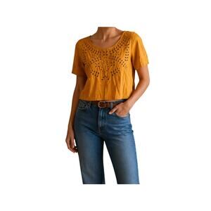 The Hangar Orange Eyelet Crop Top Boho Summer Fall Festival